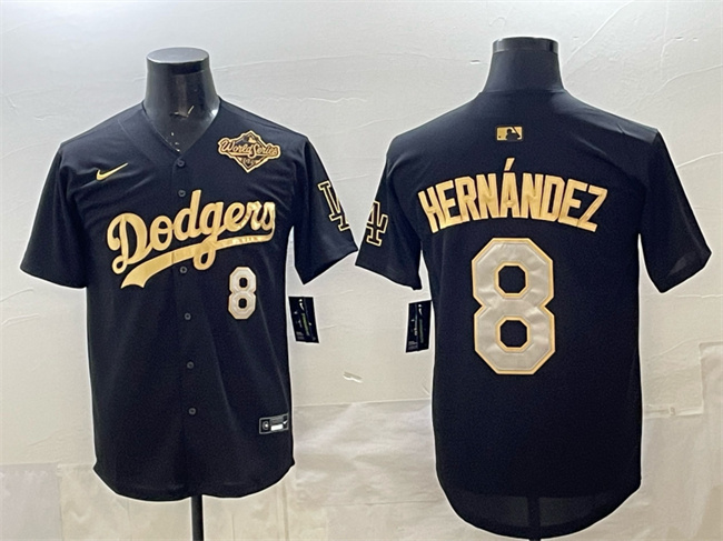 Men's Los Angeles Dodgers #8 Enrique Hernández Black Gold 2025 World Series Limited Stitched Baseball Jersey Men's Los Angeles Dodgers #8 Enrique Hernández Black Gold 2025 World Series Limited Stitched Baseball Jersey